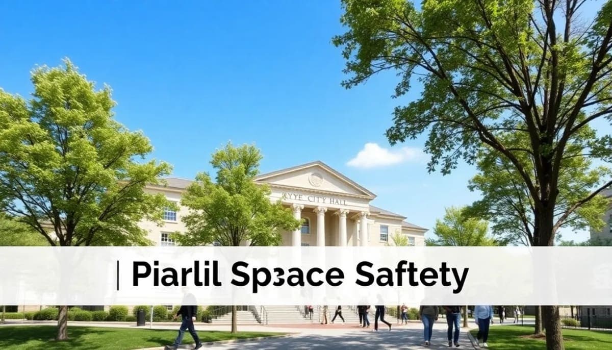 Rye City Hall exterior with pedestrians, illustrating public safety concerns.