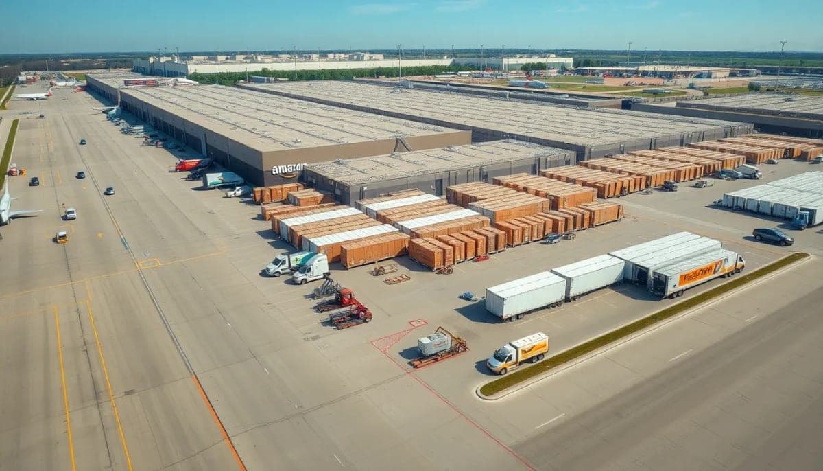 Amazon fulfillment center in New York, highlighting operations and transportation.
