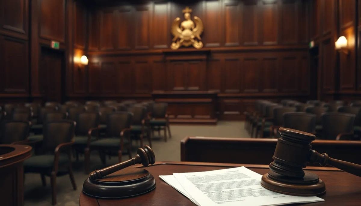 Courtroom scene reflecting justice and community safety