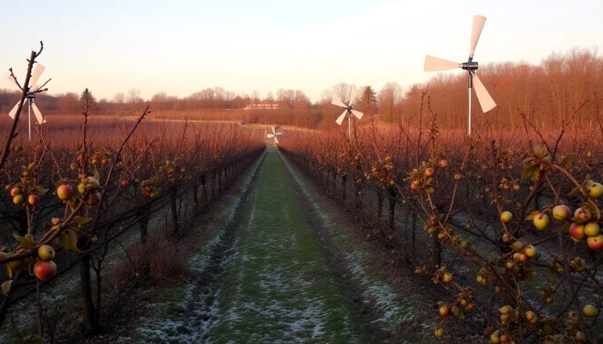 Apple orchards in Westchester with wind machines to protect blossoms from frost.